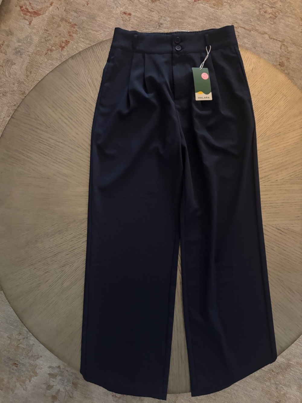HALARA Women's Navy Pleated Wide-Leg Trousers